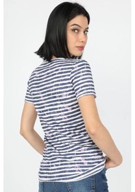 Resim Kadın Çizgili Tişört Çizgili Çok Renkli 