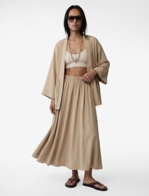 Resim Modal Karışımlı Loose Fit Kloş Midi Etek 