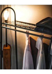 Resim SİYAH METAL AYAKLI ELBİSE ASKILIĞI 2 RAFLI PORTMANTO VE GARDIROP Siyah 