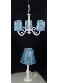 Resim 3 Lü Mavi Avize Abajur Seti Çocuk Odası Yatak Odası Avizesi 