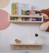 Resim Ahşap Askılık Raf ve Kitaplık Raf Eğitici Montessori Raf 2 li 50 cm 