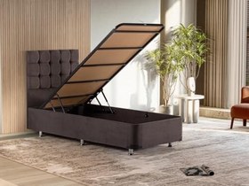 Resim Niron Yatak Rama Füme Baza Ve Başlık Seti, Tek Kişilik 100x200 cm Baza Ve Başlık Takımı 