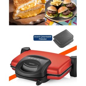 Resim Allians Parlak Kırmızı 1750W Granit Tost ve Izgara Makinesi, 5 Kademe Isı Ayarı 