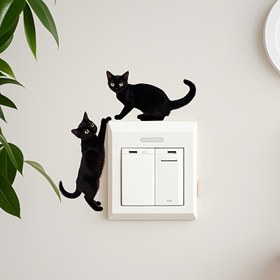 Resim 1 adet Klasik Siyah Kedi Anahtarı Sticker - Yeşil Yapraklı, Plastik, Mat Yüzey, Kendinden Yapışkan Duvar Dekoru, Banyo, Yatak Odası, Oturma Odası, Seramik Yüzey, Genç Odası Dekorasyonu, Yatak Odası Dekorasyonu | Oyun Sever Kedi Tasarımı | Dayanıklı Duvar Sticker, Kedi Dekoru 