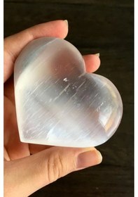 Resim Kalp Kesim Beyaz Selenit Masaj Terapi Taşı 