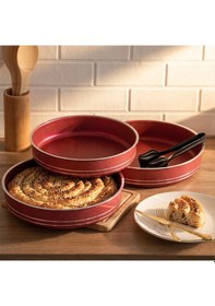 Resim Porsima Montella 3lü Tepsi Seti Fırın Tepsisi 26-28-30cm Kızıl Kırmızı 