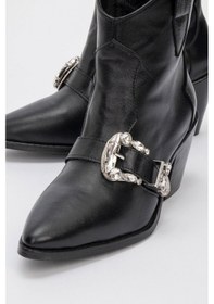 Resim Luvishoes Luvi Shoes Any Siyah Cilt Taşlı Hakiki Deri Kadın Topuklu Bot Siyah-Cilt 