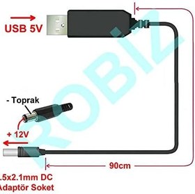Resim 5V to 12V Kablolu Voltaj Yükseltici USB 700mA Adaptör Soket Modem 