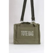 Resim Önü Cepli Haki Tote Bag Işlemeli Kol Çantası 
