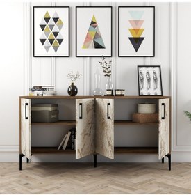 Resim Kiev 160cm Konsol - Ceviz / Beyaz Mermer 