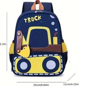 Resim Turcoshop11 Sarı Kamyon Grafikli Çocuklar İçin Ayarlanabilir Askılı Hafif Okul Sırt Çantası Mavi Kırmızı Sarı 