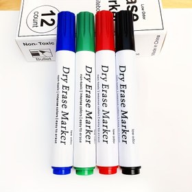 Resim 4 Adet 4 Renkli Silinebilir Beyaz Tahta Kalemler Büyük Kapasiteli Öğretim Kolay Silinebilir Su Bazlı Silinebilir Kalem Seti Ofis Yazı Yardımcı Araçları 