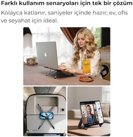 Resim Manyetik 3’ü 1 Arada Ayarlanabilir Masaüstü Laptop, Tablet ve Telefon Standı - Katlanabilir Metal Gövde 