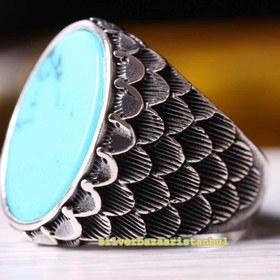 Resim copy of 925 Sterling Eagle Sapphire and Onyx Stone Mens Ring - US: 9 / 60 mm / Turk: 20 