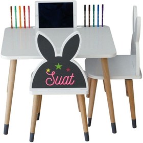 Resim Genel Markalar Çocuk Aktivite Oyun 1 Masa 2 Sandalye Takımı 2-6 Yaş - Tavşanlı- Tablet Yeri 