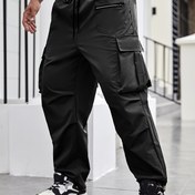 Resim Erkekler İçin Büyük Beden Trend Kargo Pantolon - Dayanıklı Polyester, Düz Renk, Her Mevsim Giyilebilir, BÜYÜK BEDEN 