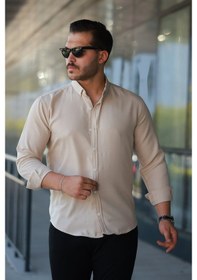 Resim Erkek Uzun Kollu Regular Sofya Keten Gömlek Kum 