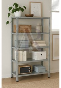 Resim Çelik Raf 5 Katlı 43x75x200 Dekoratif Raf Sistemleri, Depo Rafı, Arşiv Rafı, Kiler Rafı Galvaniz 