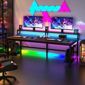 Resim Zeronex Modern Oyuncu Masası Çift Monitör Uyumlu Raflı- Dayanıklı, Geniş Yüzeyli Ergonomik Gaming ve Bilgisayar Çalışma Masası 