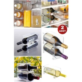 Resim Munico 2 Adet Alkol Plastik Organizatör Kiler Için Evrensel Ayakta Istifleme Şeffaf Şarap Rafı Şişe Tutucu 