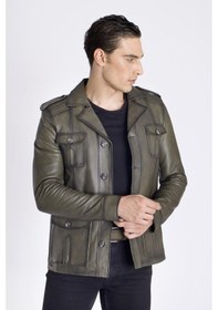 Resim Şahin Deri Eskitme Hakiki Deri Ceket Yeşil 