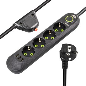 Resim Vea VA-21559 4'lü 1.5 mt Kablo Shopzumlu 3 Usb'li Siyah Shopzum Akım Korumalı Priz 