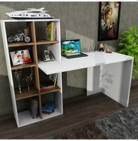 Resim Dekorister Win Kitaplıklı Çalışma Masası Beyaz-Ceviz 