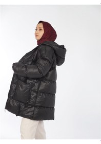 Resim Orwa Official Kapüşonlu Fermuarlı Oversize Kısa Şişme Mont - Siyah 