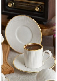 Resim Özel Tasarım 12 Parça 6 Kişilik Çizgili Kahve Fincan Takımı 