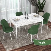 Resim Canisa Concept Kor Serisi, Beyaz Mermer Desen 70X114 Açılabilir Mutfak Masası Takımı, 4 Sandalye 