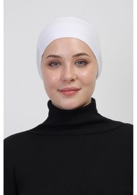 Resim Pratik Dikişsiz Bağlamalı Kaymayan Tesettür Bone Beyaz 