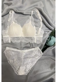 Resim Kadın Üçgen Dantel Bralet Desteksiz Sütyen Takım Ekru 