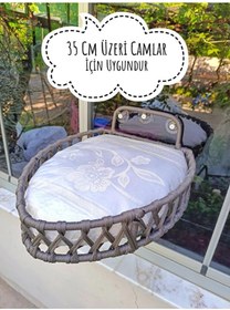 Resim Tasaryum Kedi ve Köpek Vantuzlu Cam Yatağı, Pencere Önü Kedi Yatağı, Kedi Hamak Antrasit 