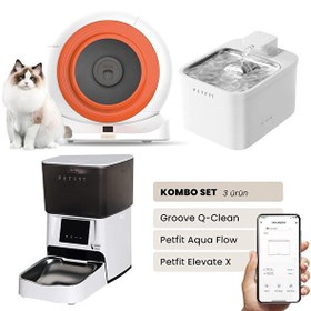 Resim Groove Q-Clean Otomatik Kedi Tuvaleti Turuncu - Petfit Aqua Flow Akıllı Su Pınarı Çeşmesi - Petfit Elevate X Otomatik Mama Kabı 