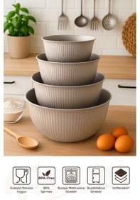 Resim 4'lü Mega Boy Plastik Karıştırma Ve Saklama Kase Seti 1l, 2l, 3l, 5l Bej Bej 