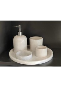 Resim Beyazı Mermer Mumluklu 5'li Banyo Seti Beyaz 