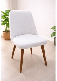 Resim Oval Sandalye Kılıfı Büyük Oval Mutfak Sandalye Kılıfı Likralı Yıkanabilir Streç Lastikli 1 Adet Krem 
