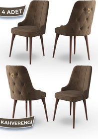 Resim Canisa Enoa Serisi, 1.sınıf Babyface Ithal Kumaş, 4 Adet Kahve Sandalye Gold Halkalı, Ceviz Gürgen Ayak 