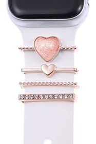 Resim Genel Markalar Microsonic Apple Watch 7 45mm Kordon Süsü Charm Inci Kalp Rose Gold 
