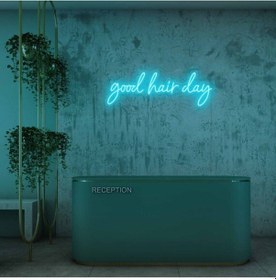 Resim Good Hair Day Yazılı Neon Tabela Turkuaz 
