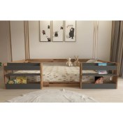 Resim Lullaby Vivian Çırağan-Antrasit Montessori Kitaplıklı - Raflı Çocuk Karyolası 