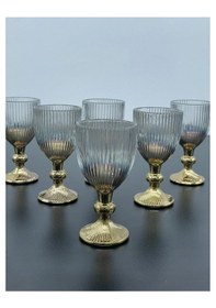 Resim 6 Lı Kristal Cam Platin Kaplama Kahve Yanı Su Bardağı Kadeh Kupa Bardak 75ml Gold - Şeffaf 