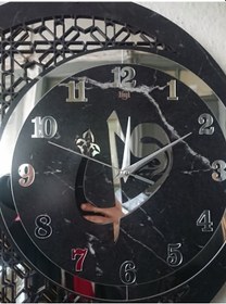 Resim Duvar Saati 50 Cm Ahşap Ayna Elif Vav Motifli Gümüş - Siyah 