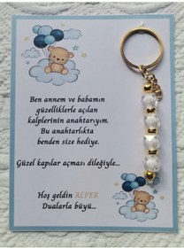 Resim 72 Adet İsme Özel Tasarım Beyaz Anahtarlık Hastane Yeni Doğan 40 Mevlidi Dağıtmalık Hediyelik 