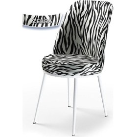 Resim Canisa Dexa Serisi, Üst Kalite Mutfak Sandalyesi,4 Adet Zebra Desen Sandalye, Metal Beyaz Iskeletli Zebra Desen Sandalye Beyaz Ayak 