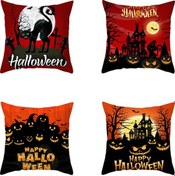 Resim Youtek Halloween Dekoratif Yastık Kılıfı - Kelebek, Ay, Kedi Desenleri - Ev, Araba, Partide Kullanım - Şeftali Derisi Kadife - 45x45 Cm 