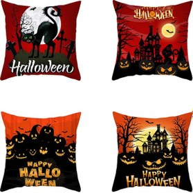 Resim Youtek Halloween Dekoratif Yastık Kılıfı - Kelebek, Ay, Kedi Desenleri - Ev, Araba, Partide Kullanım - Şeftali Derisi Kadife - 45x45 Cm 