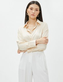 Resim Saten Gömlek Düğmeli Uzun Kollu 