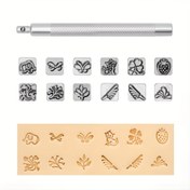 Resim Deri Damga Aleti, 12 Parça Deri Baskı Çekiç Seti, DIY Deri El Sanatları Yapım Araçları, Takımyıldızlar/Hayvanlar/Bitkiler/Ciçek Desenli Kabartma Kalıbı ve Saplı Deri İşleme Seti 