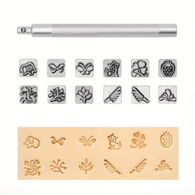 Resim Deri Damga Aleti, 12 Parça Deri Baskı Çekiç Seti, DIY Deri El Sanatları Yapım Araçları, Takımyıldızlar/Hayvanlar/Bitkiler/Ciçek Desenli Kabartma Kalıbı ve Saplı Deri İşleme Seti 